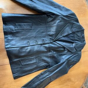 Classic Black Leather Blazer Jacket - Women